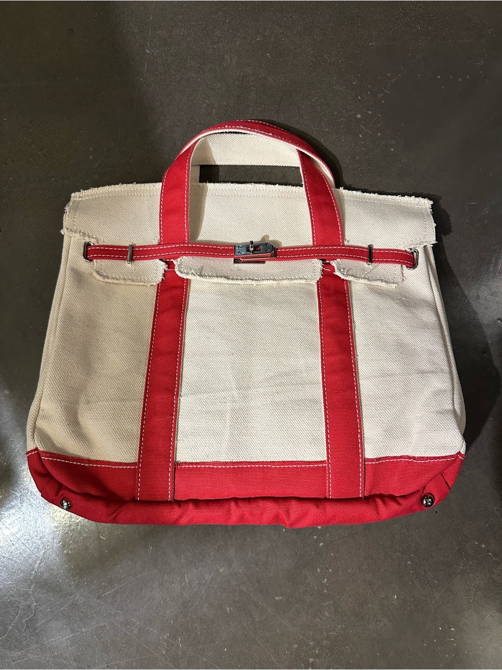 NWT Boatkin Boat Tote - Sunwin Madaket Large Classic Tote Bag - Red & Cream - Picture 5 of 9